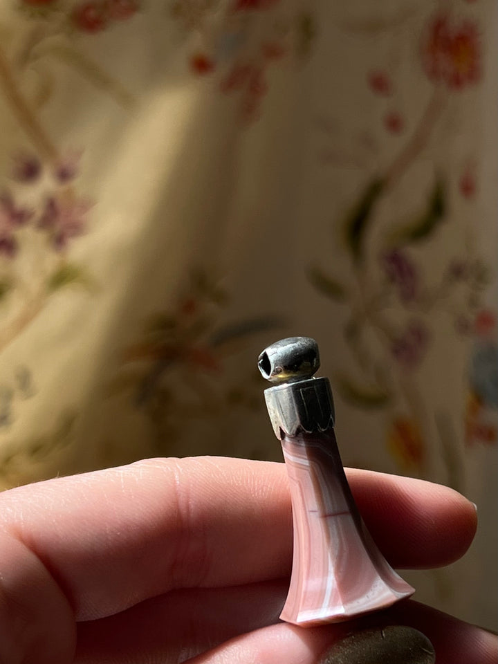Georgian Pink Faux Stone Fob With Sterling Top