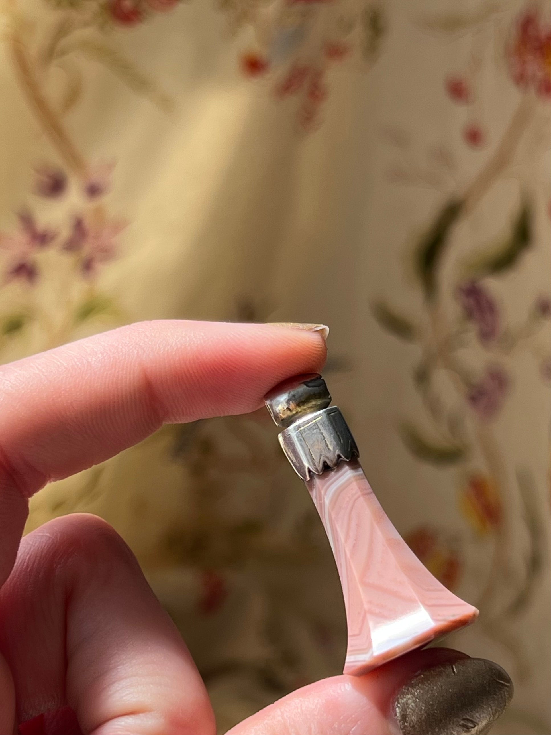 Georgian Pink Faux Stone Fob With Sterling Top