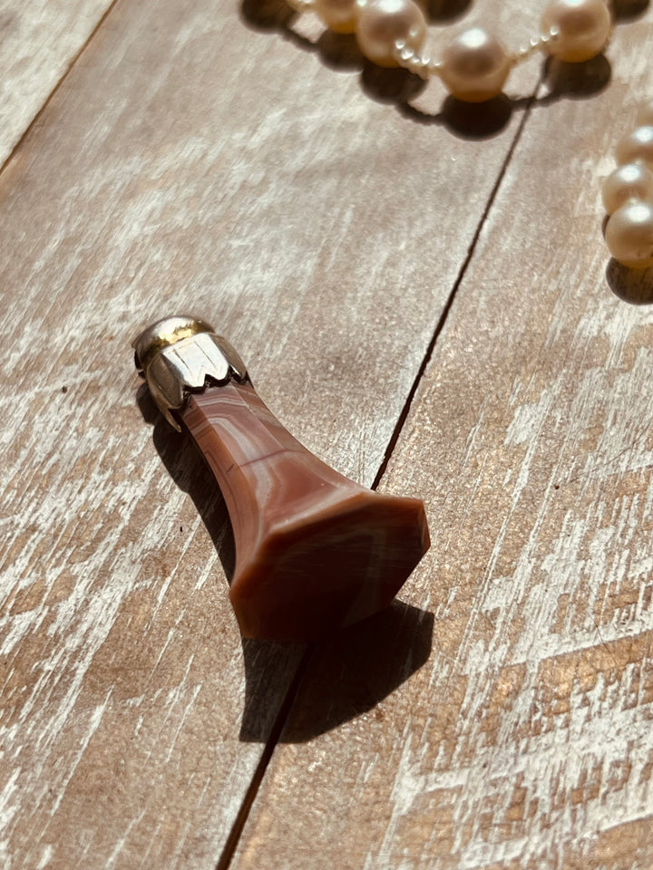 Georgian Pink Faux Stone Fob With Sterling Top