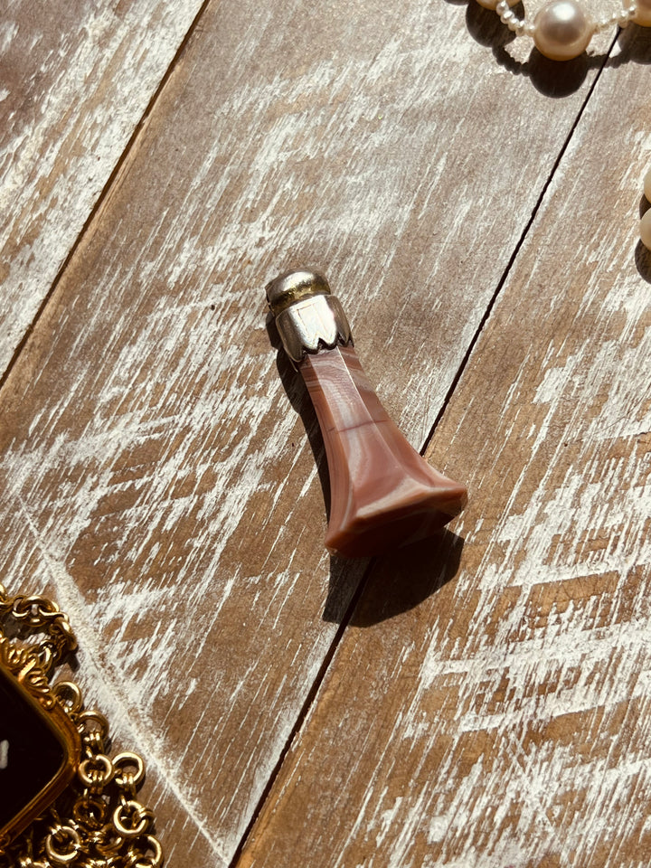 Georgian Pink Faux Stone Fob With Sterling Top