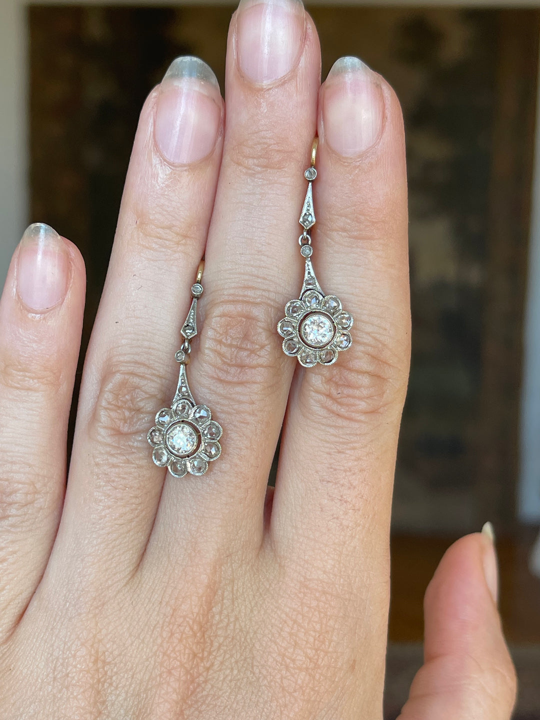 Belle Époque Diamond Daisy Earrings | OEC & Rose Cut | 18ct & Platinum | English c.1890 | Mint in Box