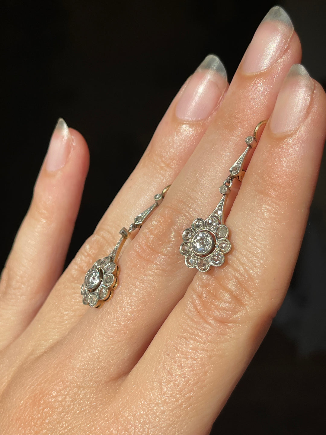 Belle Époque Diamond Daisy Earrings | OEC & Rose Cut | 18ct & Platinum | English c.1890 | Mint in Box