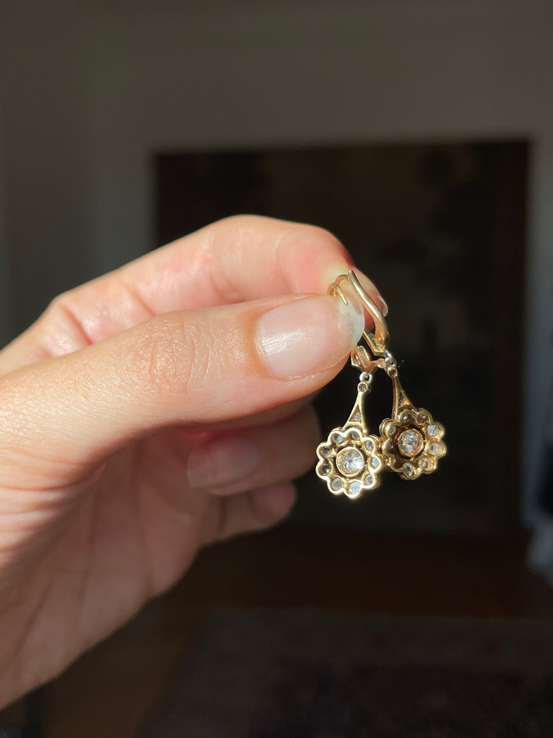 Belle Époque Diamond Daisy Earrings | OEC & Rose Cut | 18ct & Platinum | English c.1890 | Mint in Box
