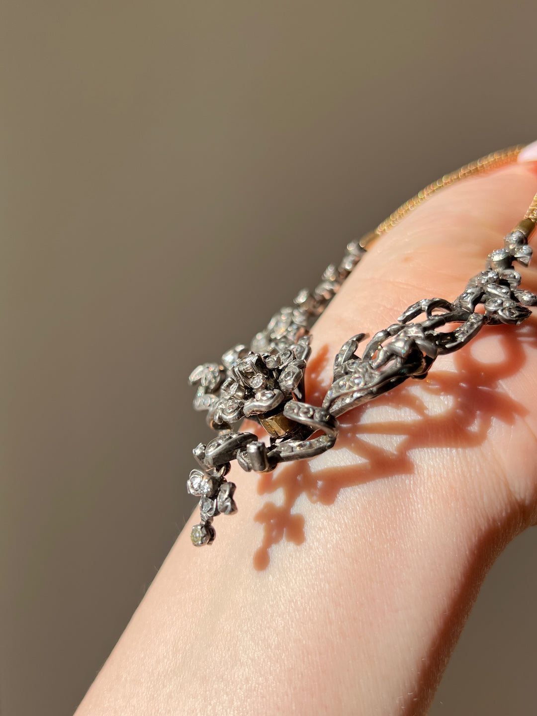 Belle Epoque Diamond Garland Necklace with En Tremblant Flower C. 1890
