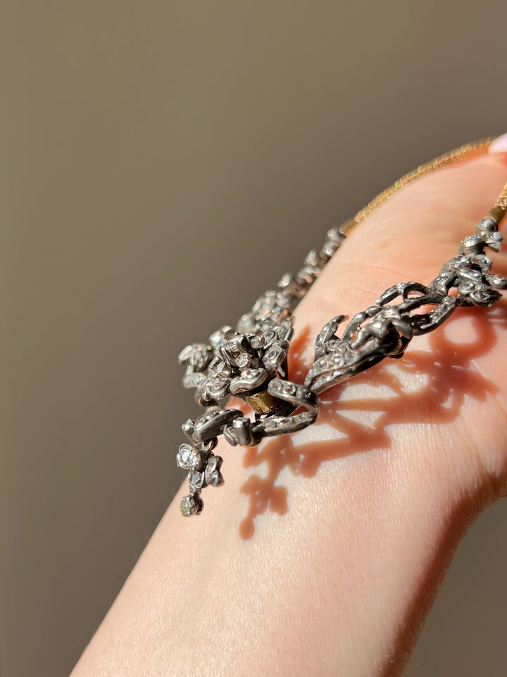 Belle Epoque Diamond Garland Necklace with En Tremblant Flower C. 1890