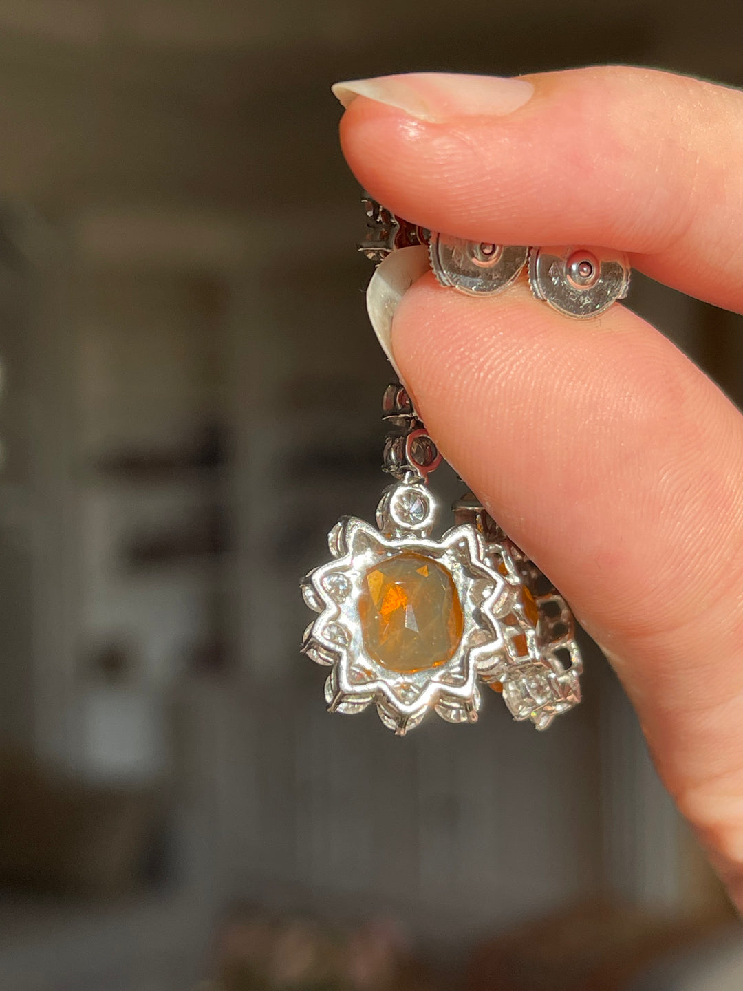 Fire Opal & Diamond Drop Earrings | 5.10ct Opals 4.30ct Diamonds | 18ct Gold | ALPA Backs | c.1980s