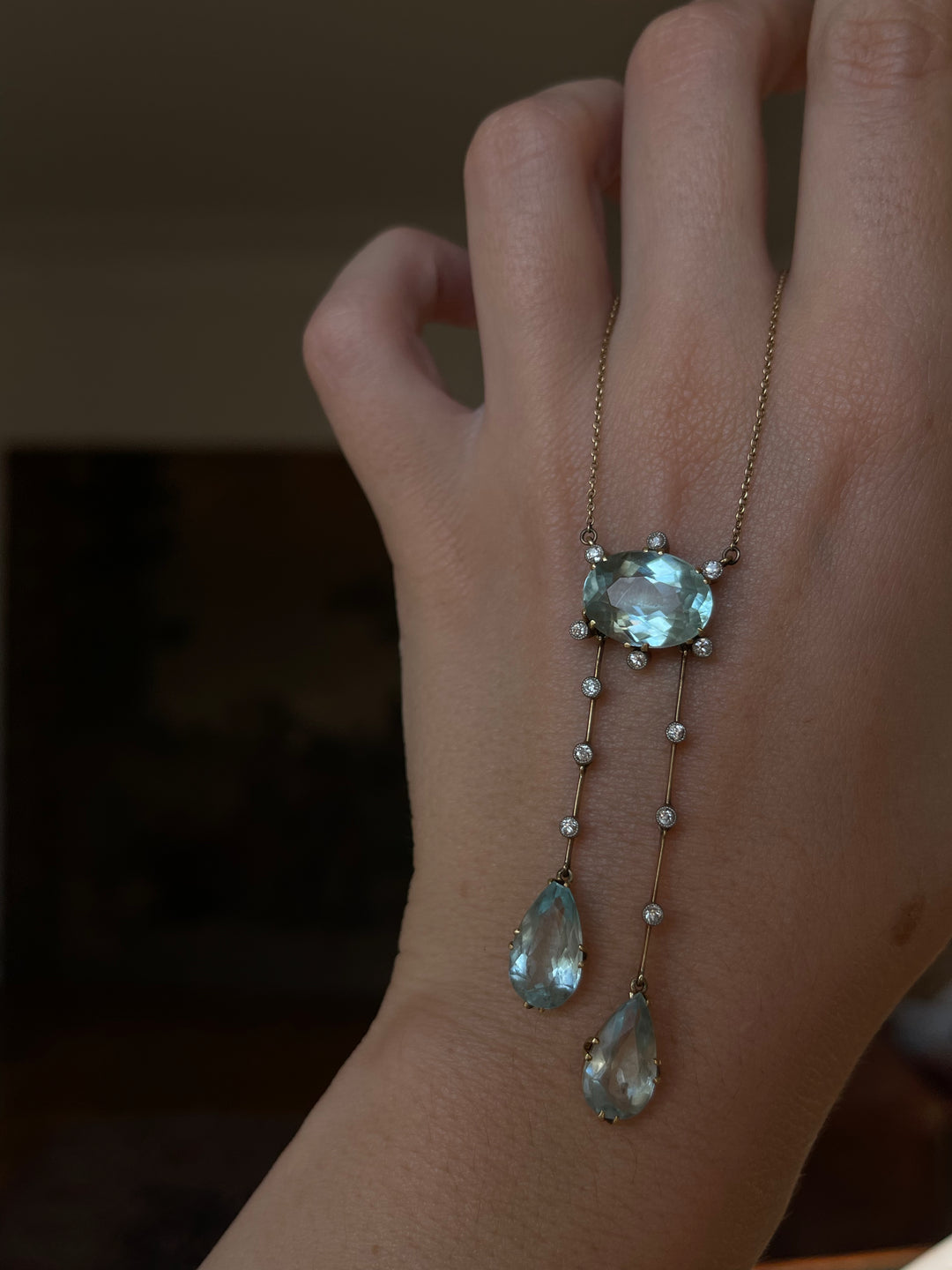 Belle Époque Aquamarine & Diamond Négligée Necklace | 15ct Gold | English c.1890
