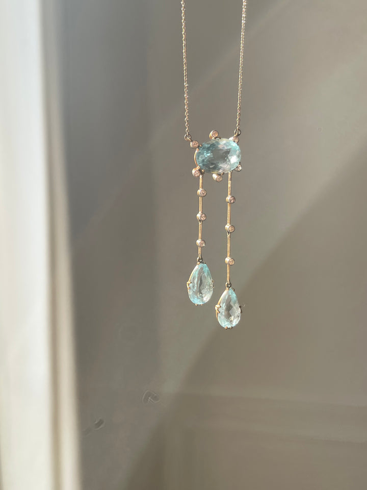 Belle Époque Aquamarine & Diamond Négligée Necklace | 15ct Gold | English c.1890