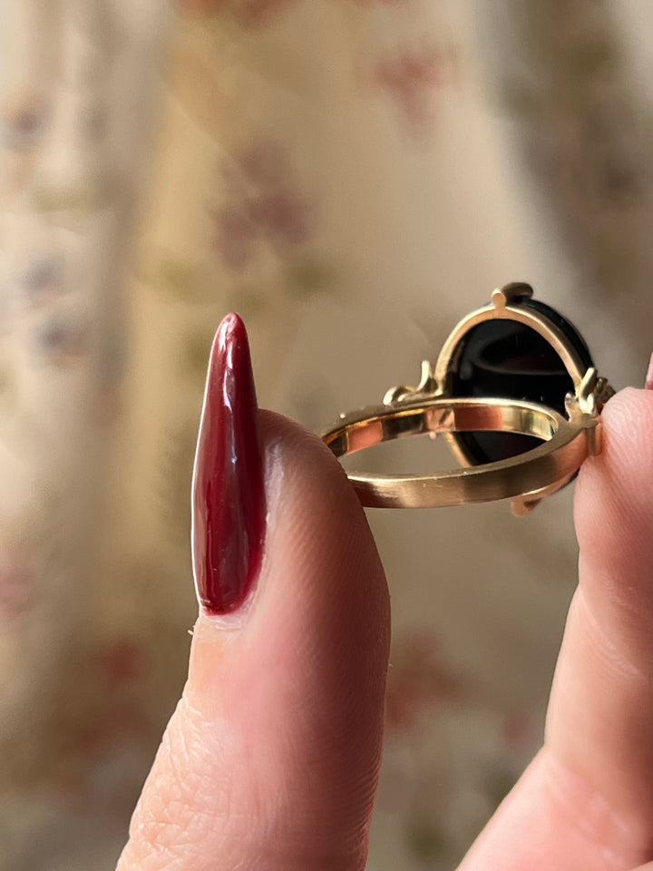 Superb Onyx Micromosiac Curio Fantasy Ring