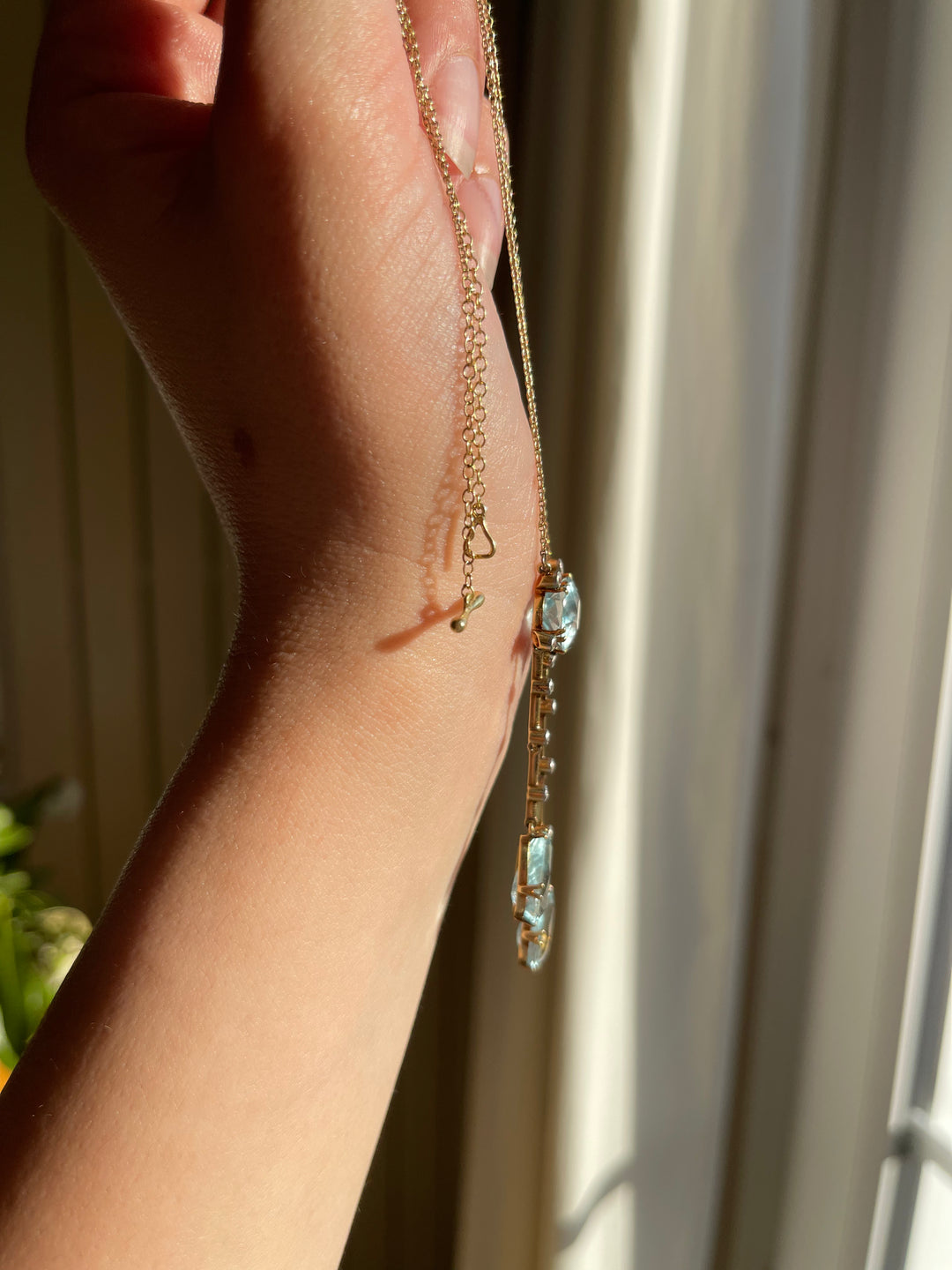 Belle Époque Aquamarine & Diamond Négligée Necklace | 15ct Gold | English c.1890