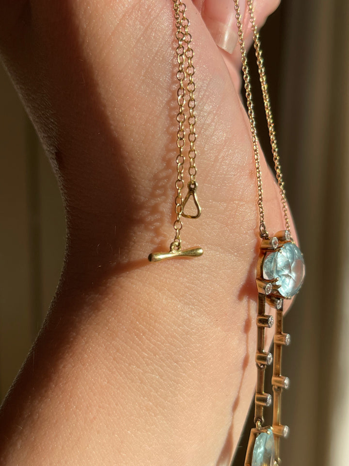 Belle Époque Aquamarine & Diamond Négligée Necklace | 15ct Gold | English c.1890