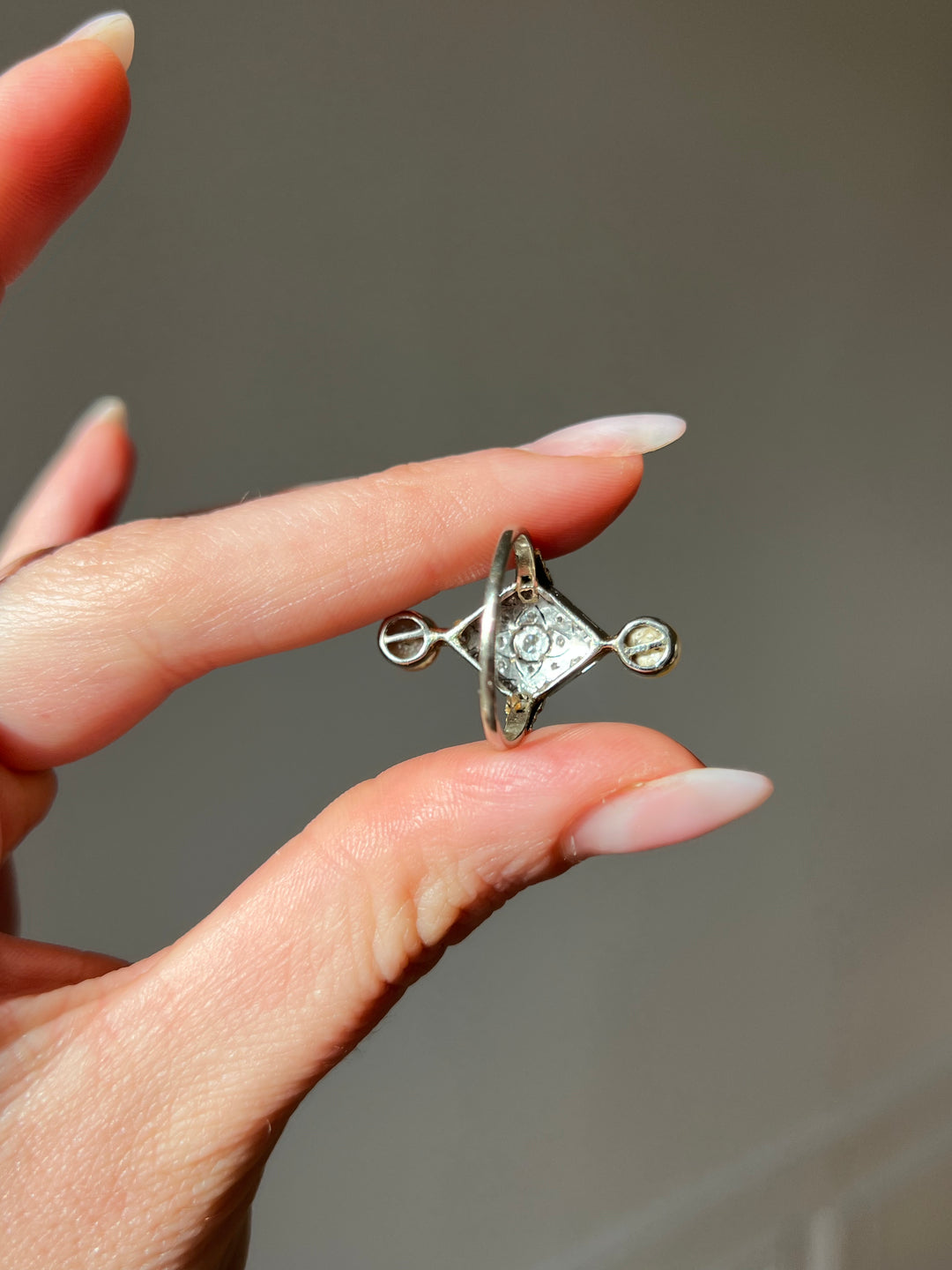 French 18ct and Diamond Deco Double Pearl RIng