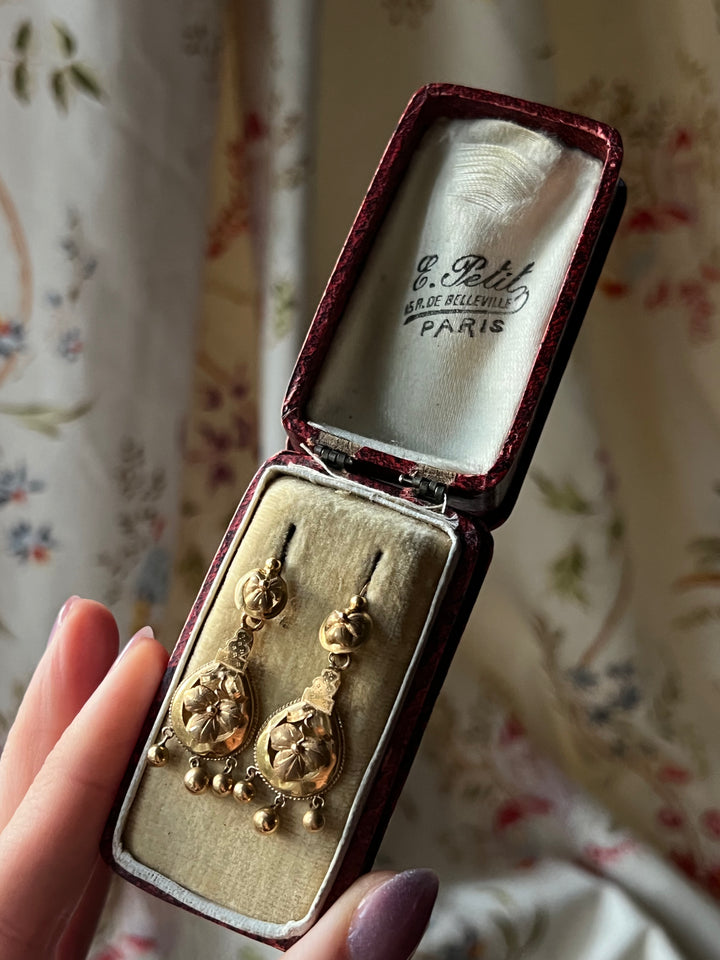 Outrageous Pair Late 19th Century 22ct Russian Earrings Original Paris Box