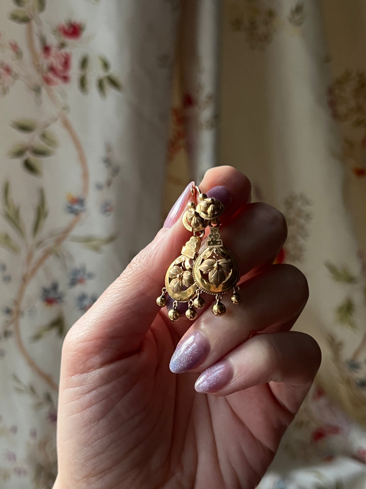Outrageous Pair Late 19th Century 22ct Russian Earrings Original Paris Box