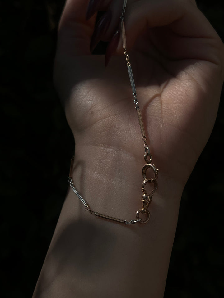 14ct Edwardian Two Tone White and Pink Gold Watch Chain