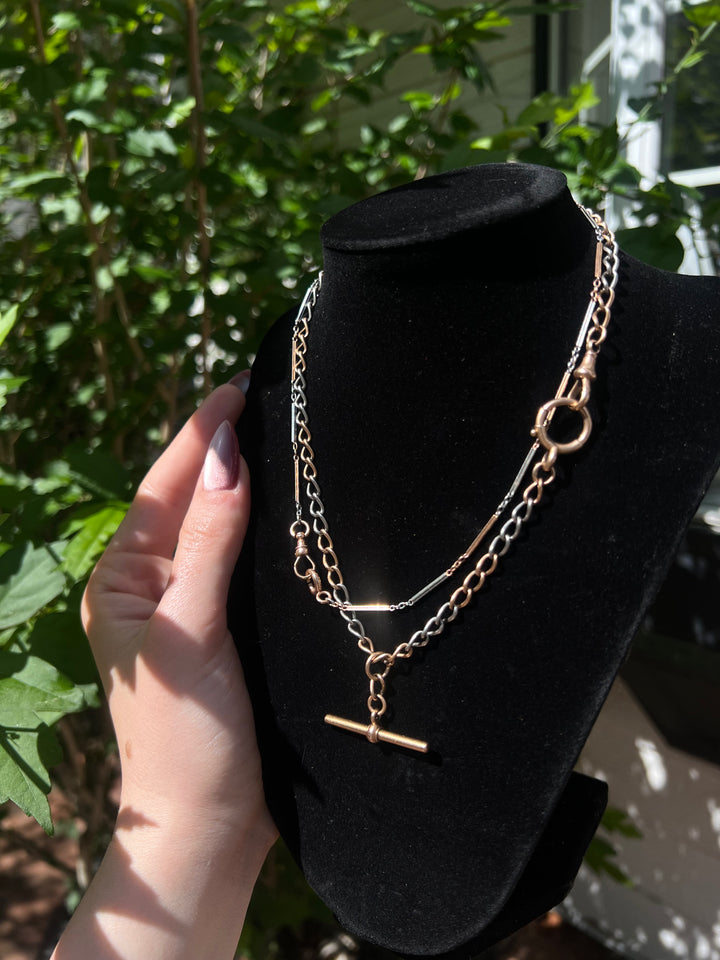 14ct Edwardian Two Tone White and Pink Gold Watch Chain