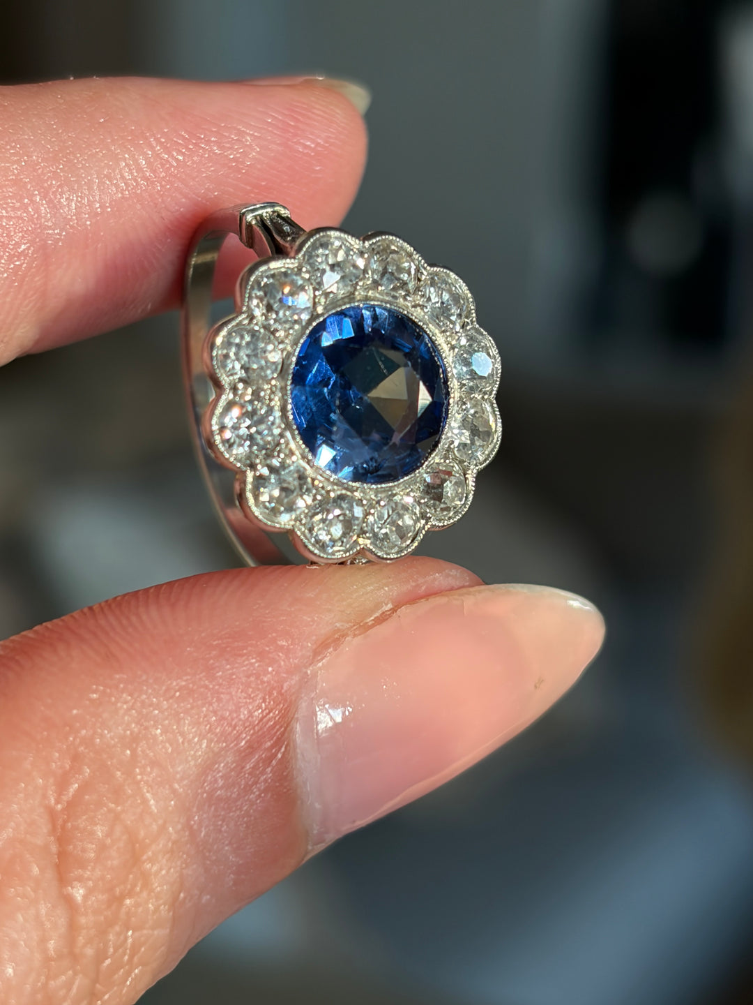 Edwardian Sapphire And Diamond Ring in Platinum