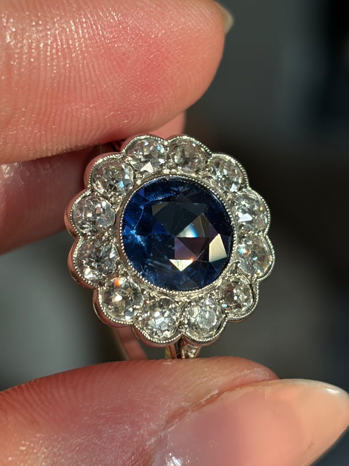 Edwardian Sapphire And Diamond Ring in Platinum