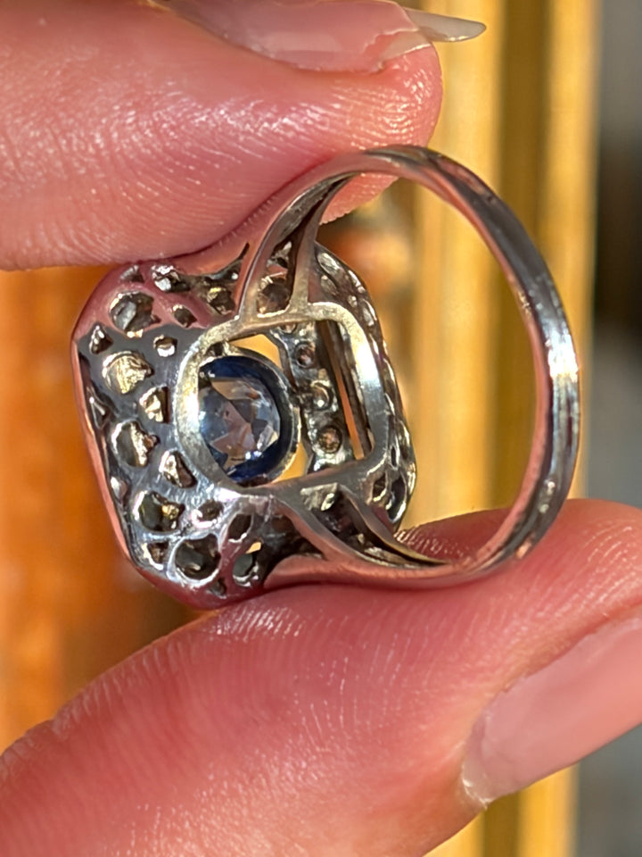 Rare 1930’s Post Deco Diamond and Sapphire Ring