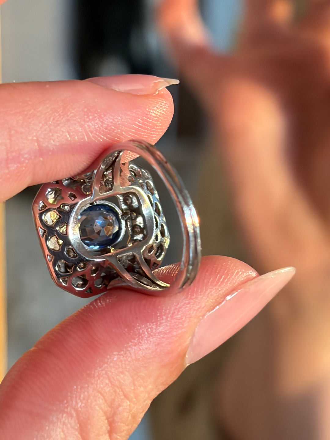 Rare 1930’s Post Deco Diamond and Sapphire Ring