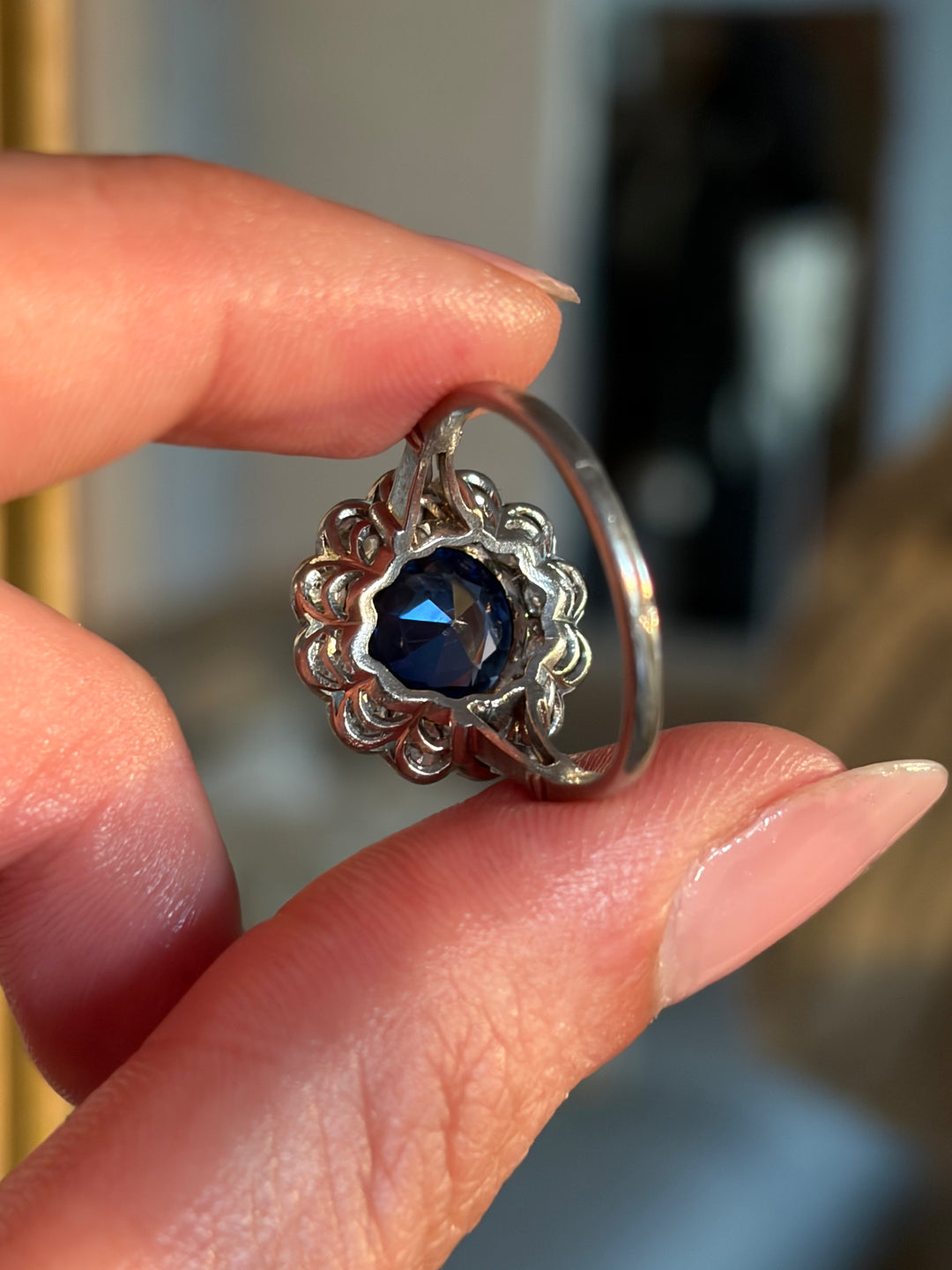 Edwardian Sapphire And Diamond Ring in Platinum