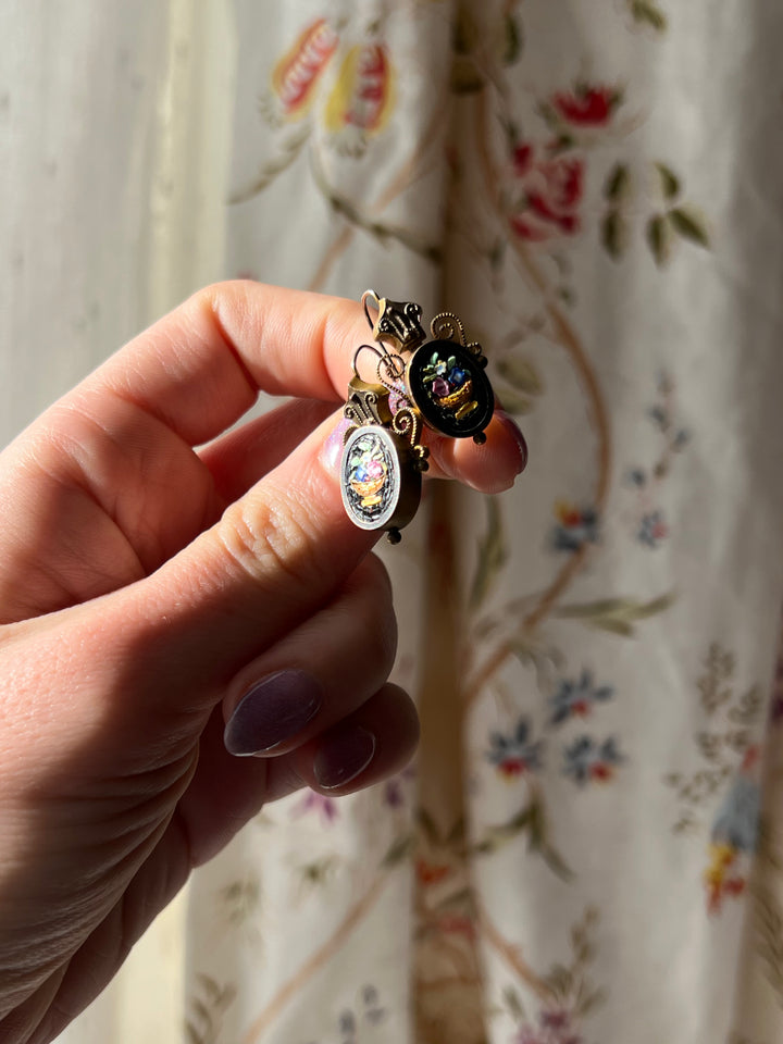 Rare Italian 19th C. Micromosaic Earrings