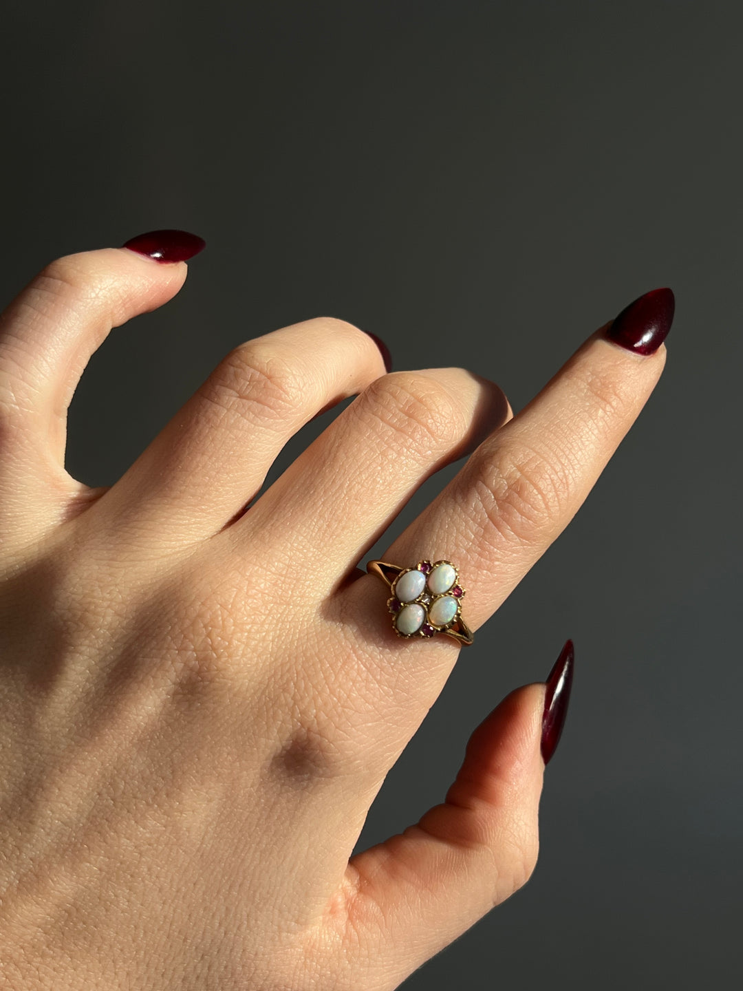 18ct Opal and Ruby Flower Ring