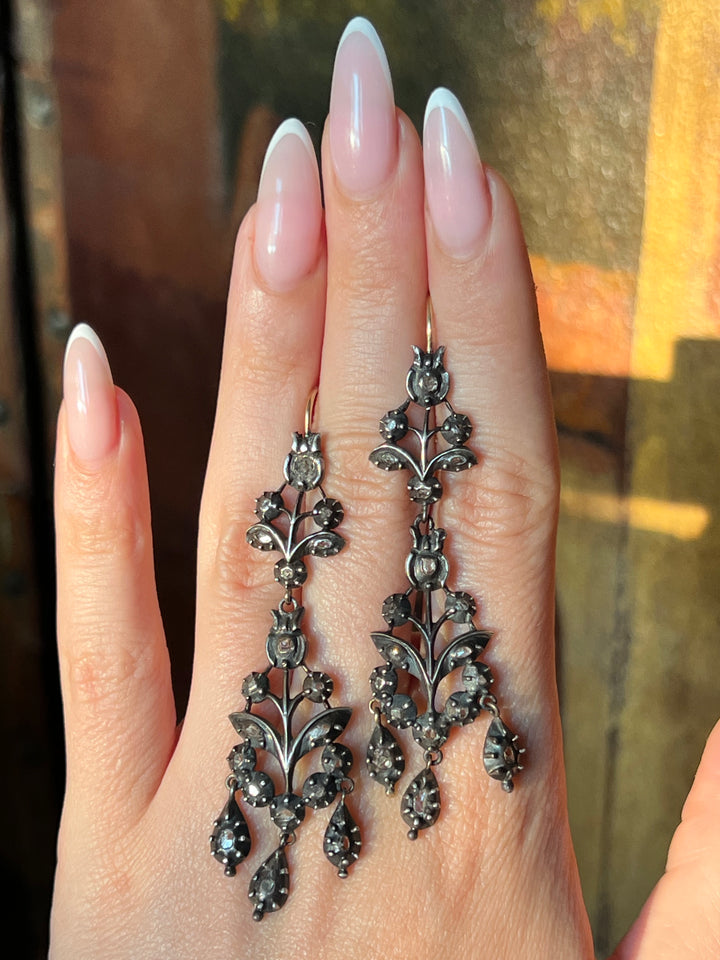 Rose Cut Diamond Giardinetti Earrings C. 1800