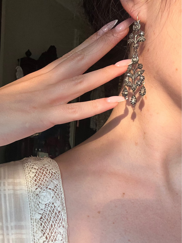 Rose Cut Diamond Giardinetti Earrings C. 1800