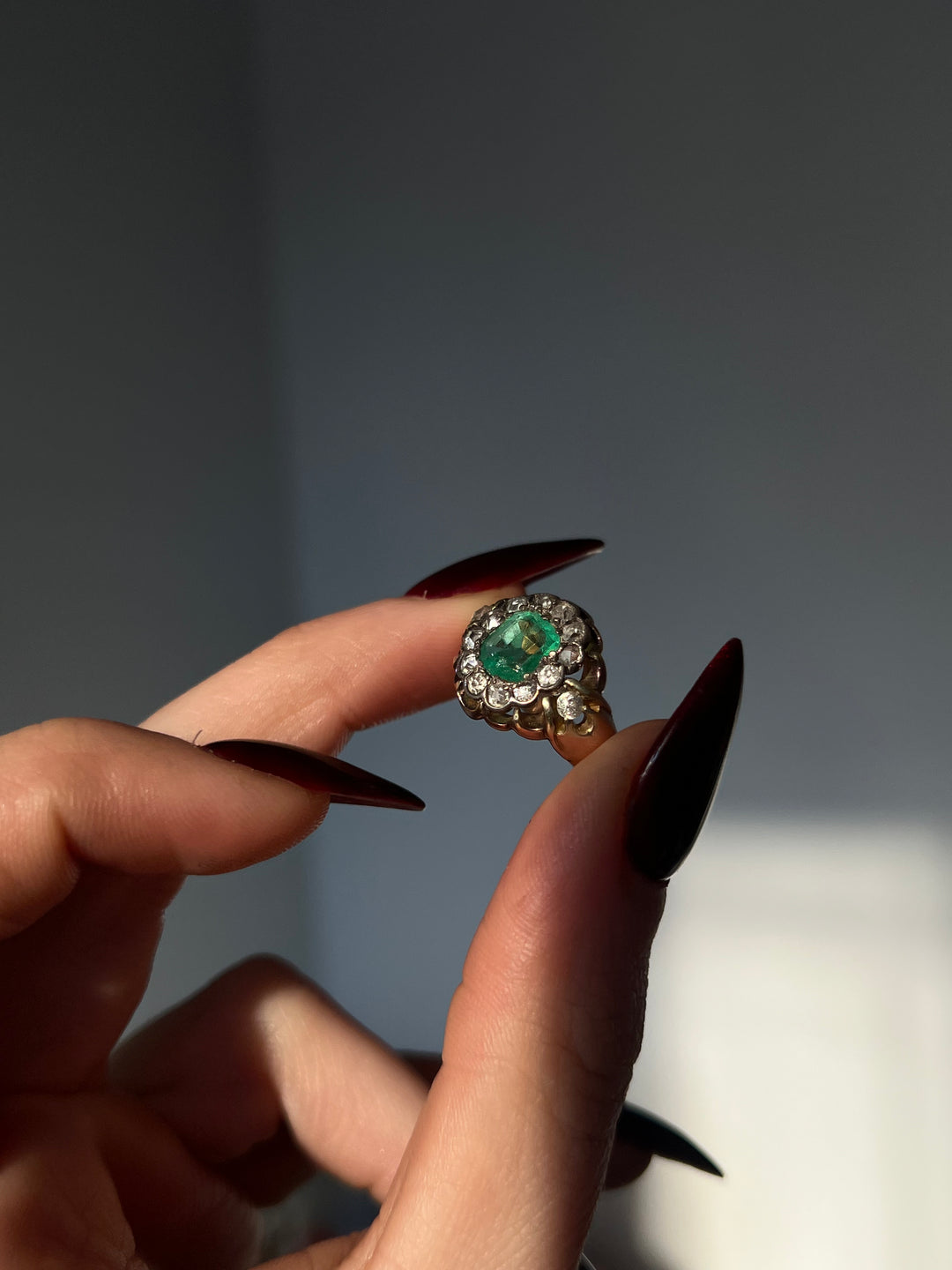 Emerald and Diamond Cluster Ring c. 1860