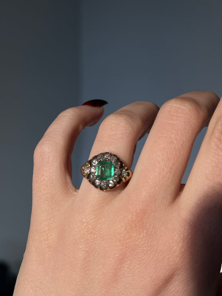 Emerald and Diamond Cluster Ring c. 1860