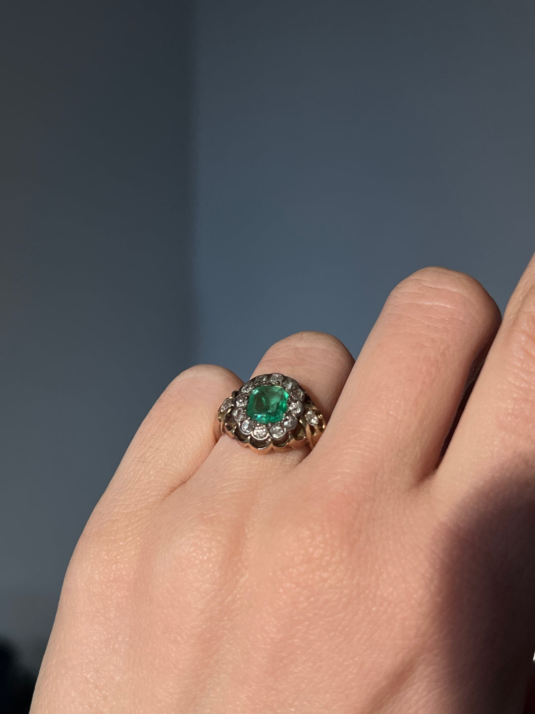 Emerald and Diamond Cluster Ring c. 1860