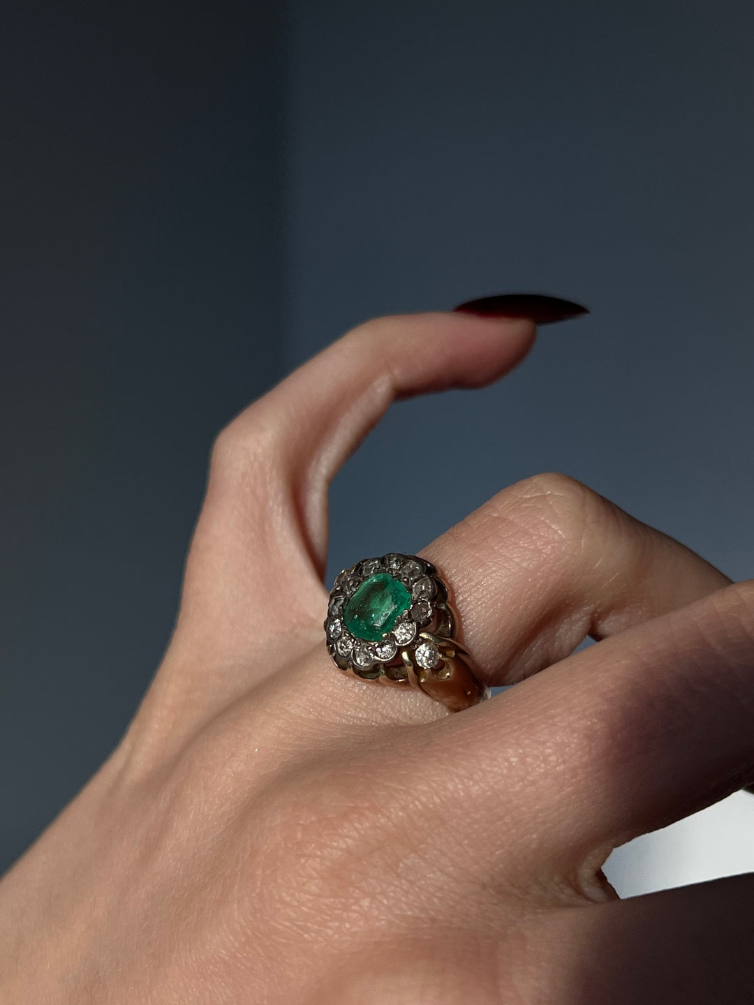 Emerald and Diamond Cluster Ring c. 1860