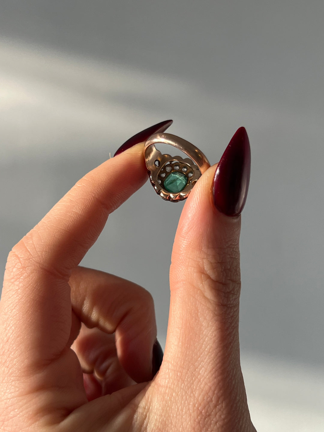 Emerald and Diamond Cluster Ring c. 1860