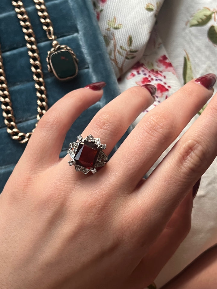 Diamond and Hessonite Garnet Cocktail Ring