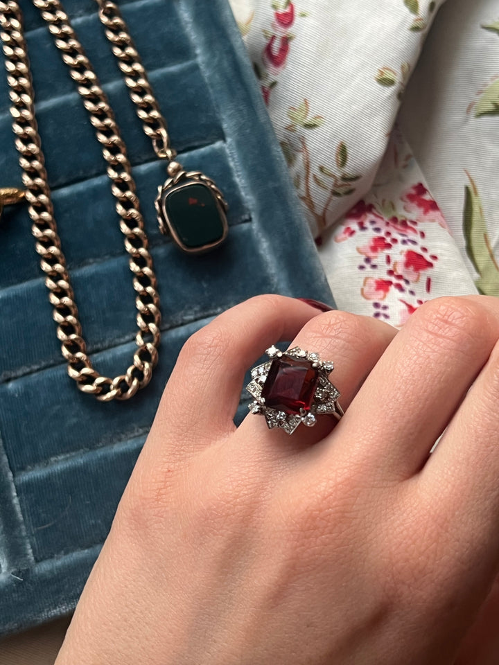 Diamond and Hessonite Garnet Cocktail Ring
