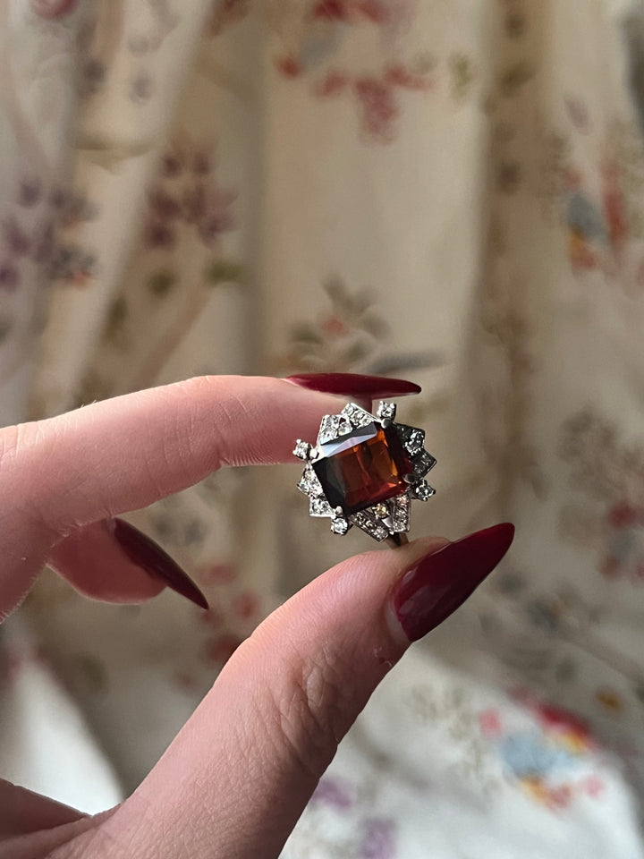 Diamond and Hessonite Garnet Cocktail Ring