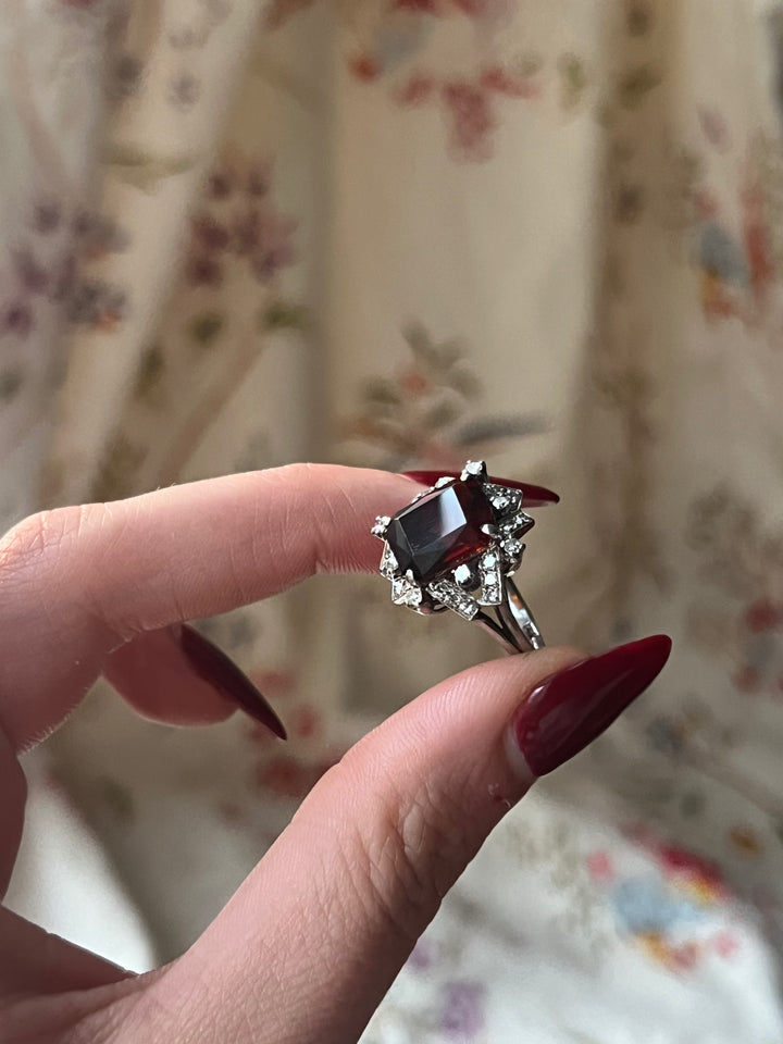 Diamond and Hessonite Garnet Cocktail Ring