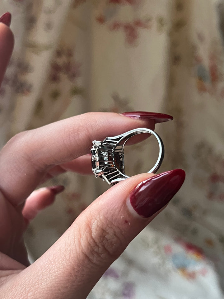 Diamond and Hessonite Garnet Cocktail Ring