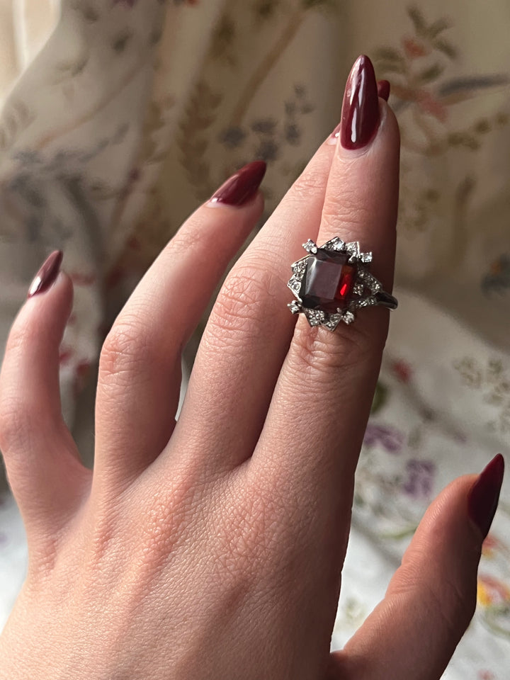 Diamond and Hessonite Garnet Cocktail Ring