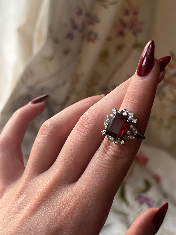Diamond and Hessonite Garnet Cocktail Ring