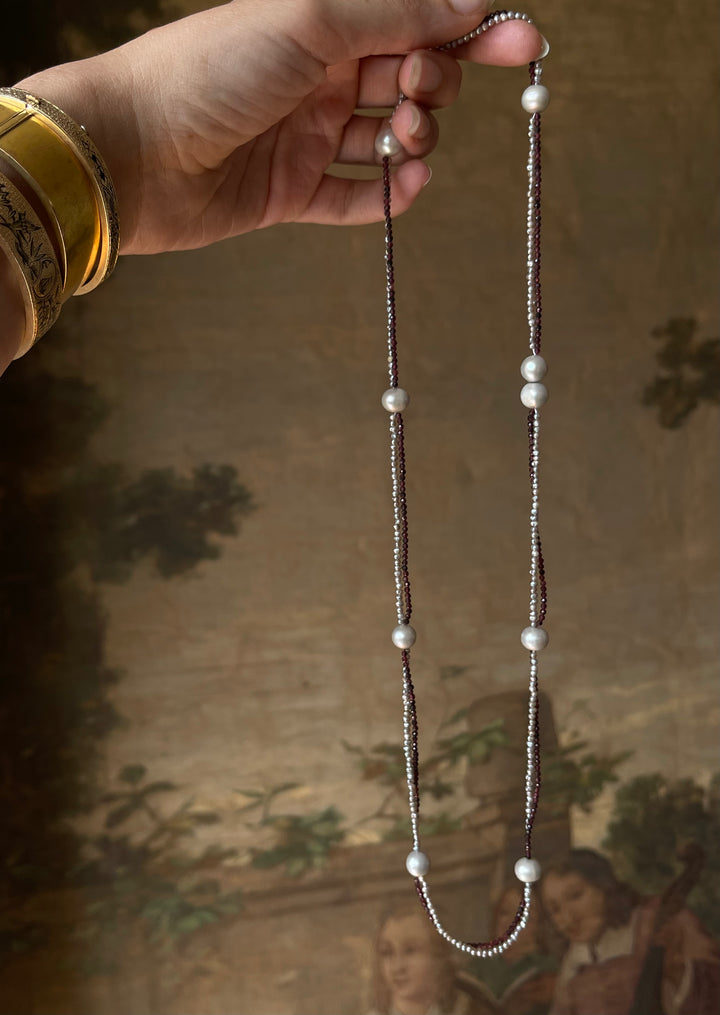 The Eloise | 26" Grey Pearl & Garnet | St. Valentine Collection | 9.5mm Grey Japanese Pearls