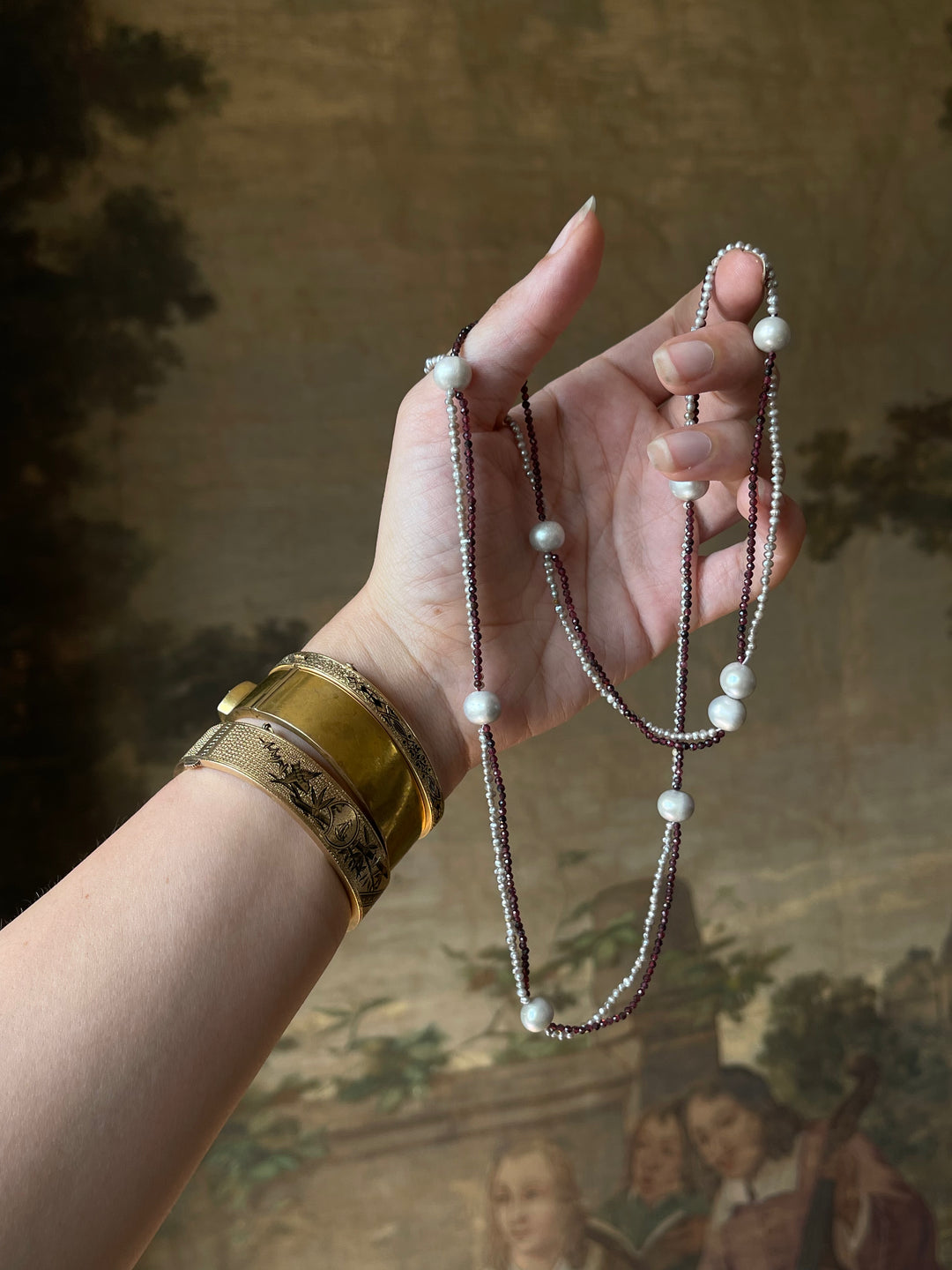 The Eloise | 26" Grey Pearl & Garnet | St. Valentine Collection | 9.5mm Grey Japanese Pearls