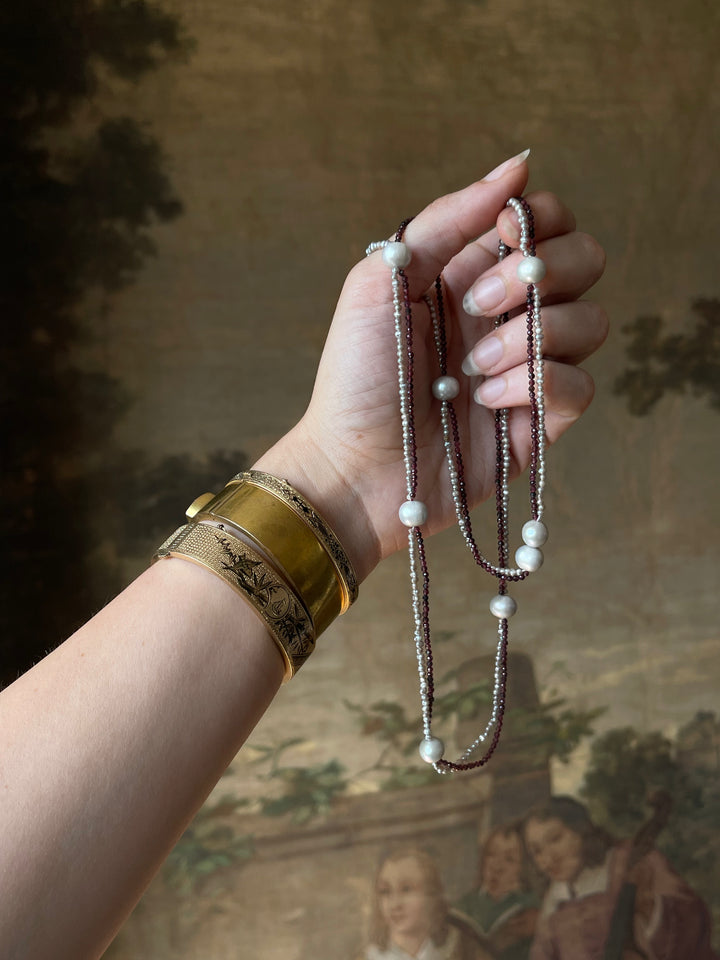 The Eloise | 26" Grey Pearl & Garnet | St. Valentine Collection | 9.5mm Grey Japanese Pearls