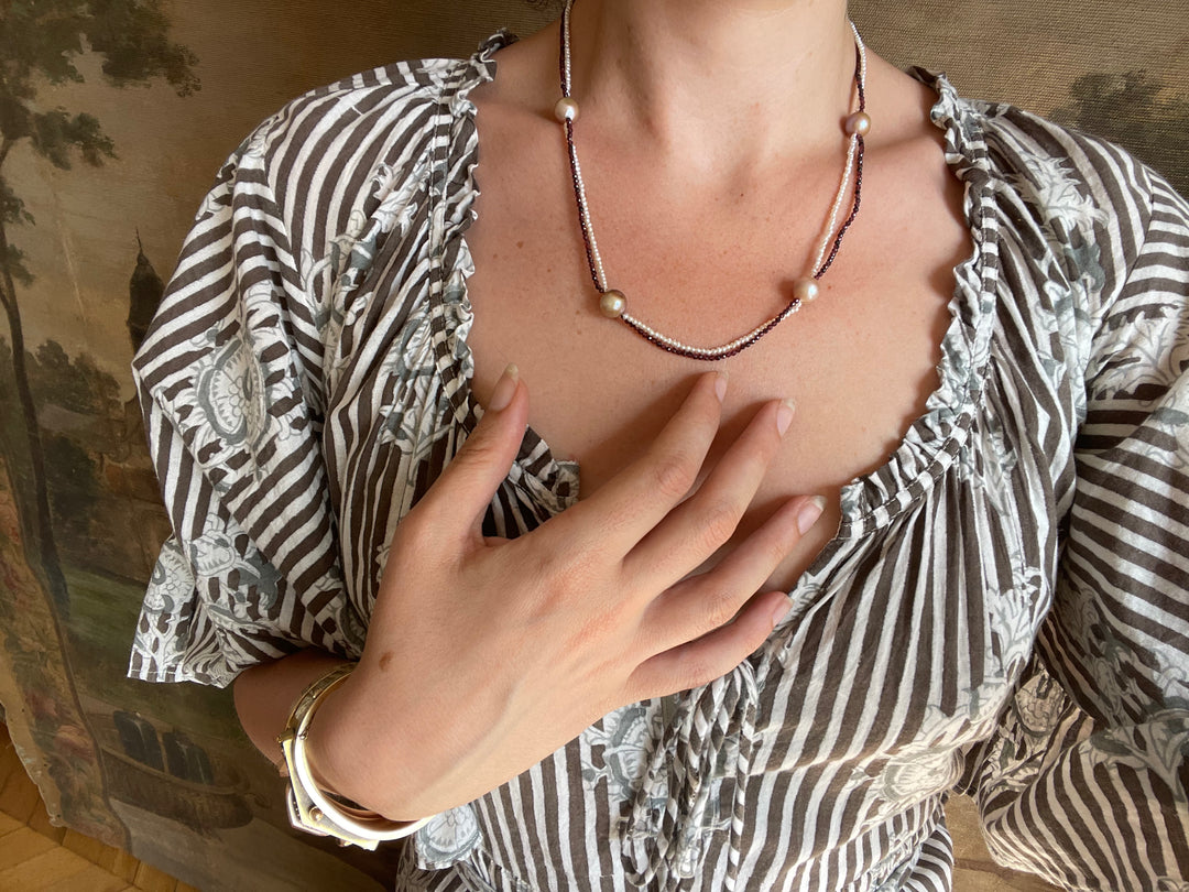 The Eloise | 20" Vintage Purple/Pink Pearl & Garnet | St. Valentine Collection | One of Three