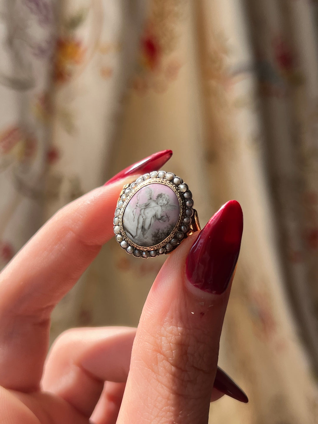 Rare French Napoleon III Period Cupid Enamel Ring