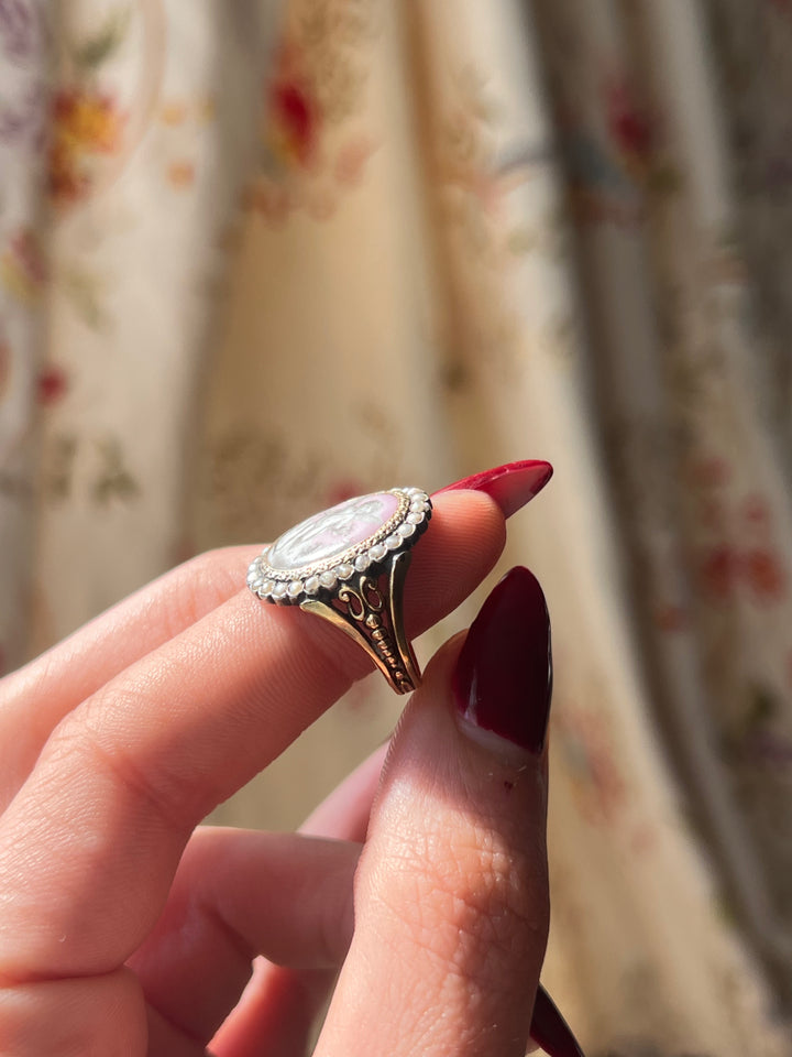 Rare French Napoleon III Period Cupid Enamel Ring