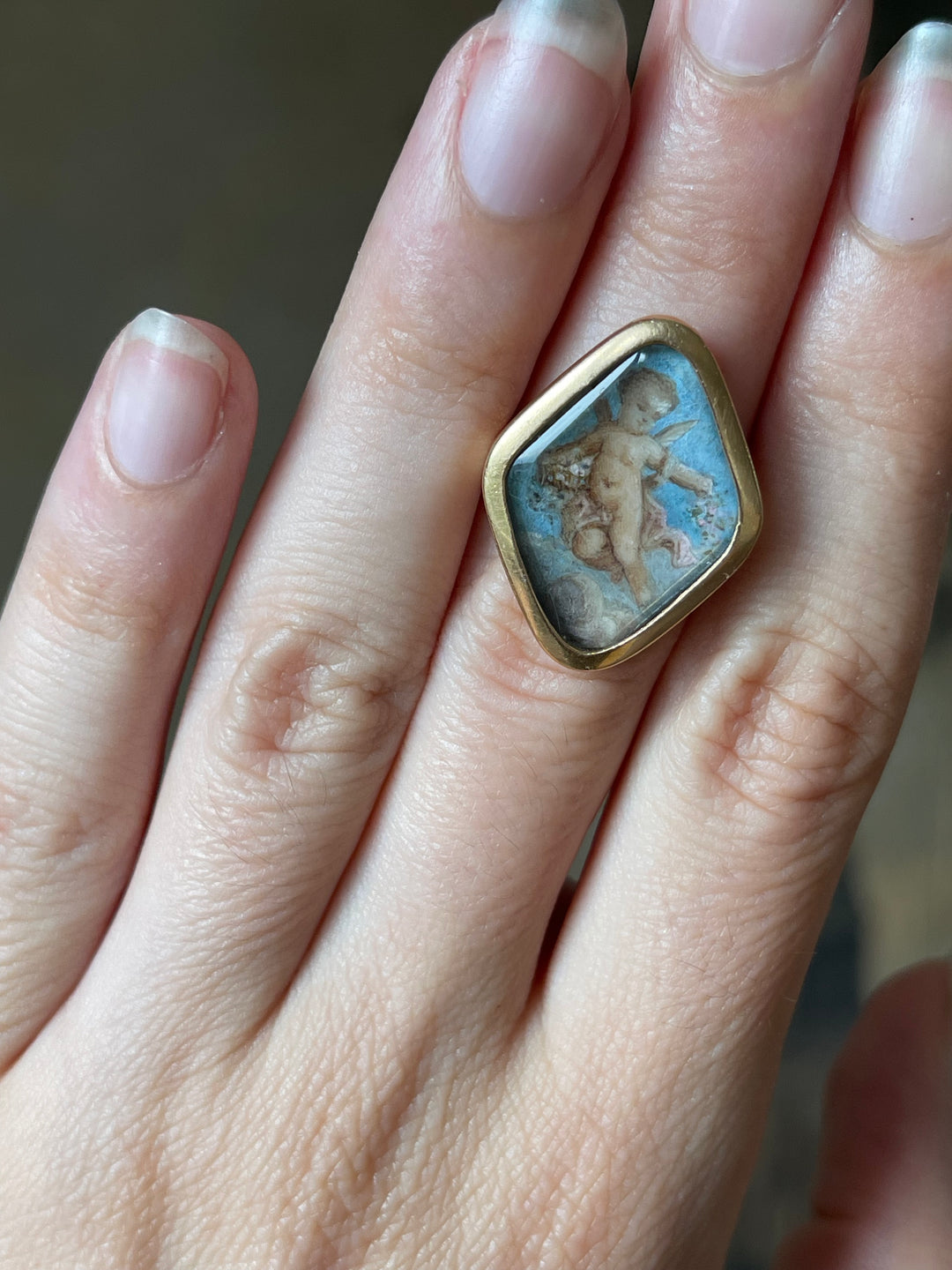 Romantic Period Miniature of Cupid after Raphael | En Grisaille | 18ct Gold Ring | French c.1830-1840