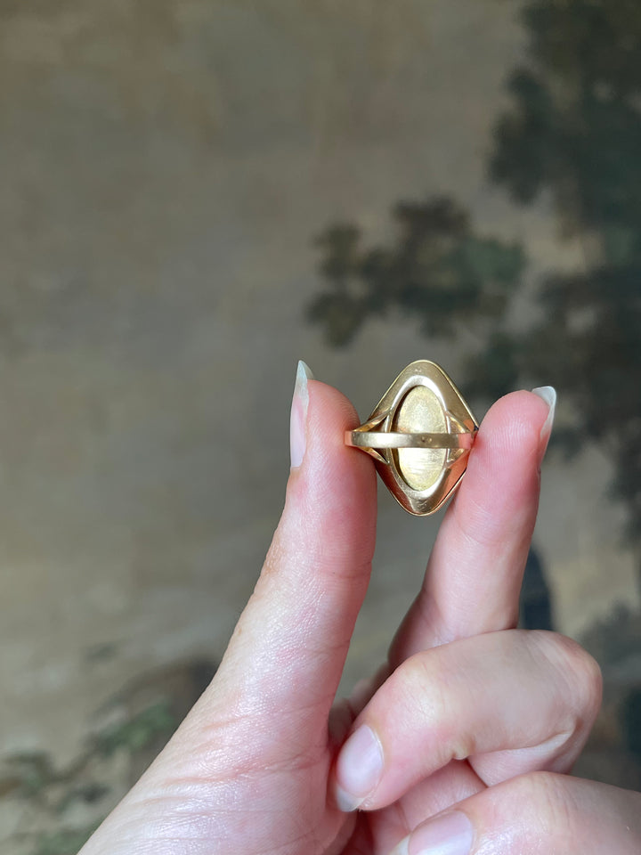 Romantic Period Miniature of Cupid after Raphael | En Grisaille | 18ct Gold Ring | French c.1830-1840