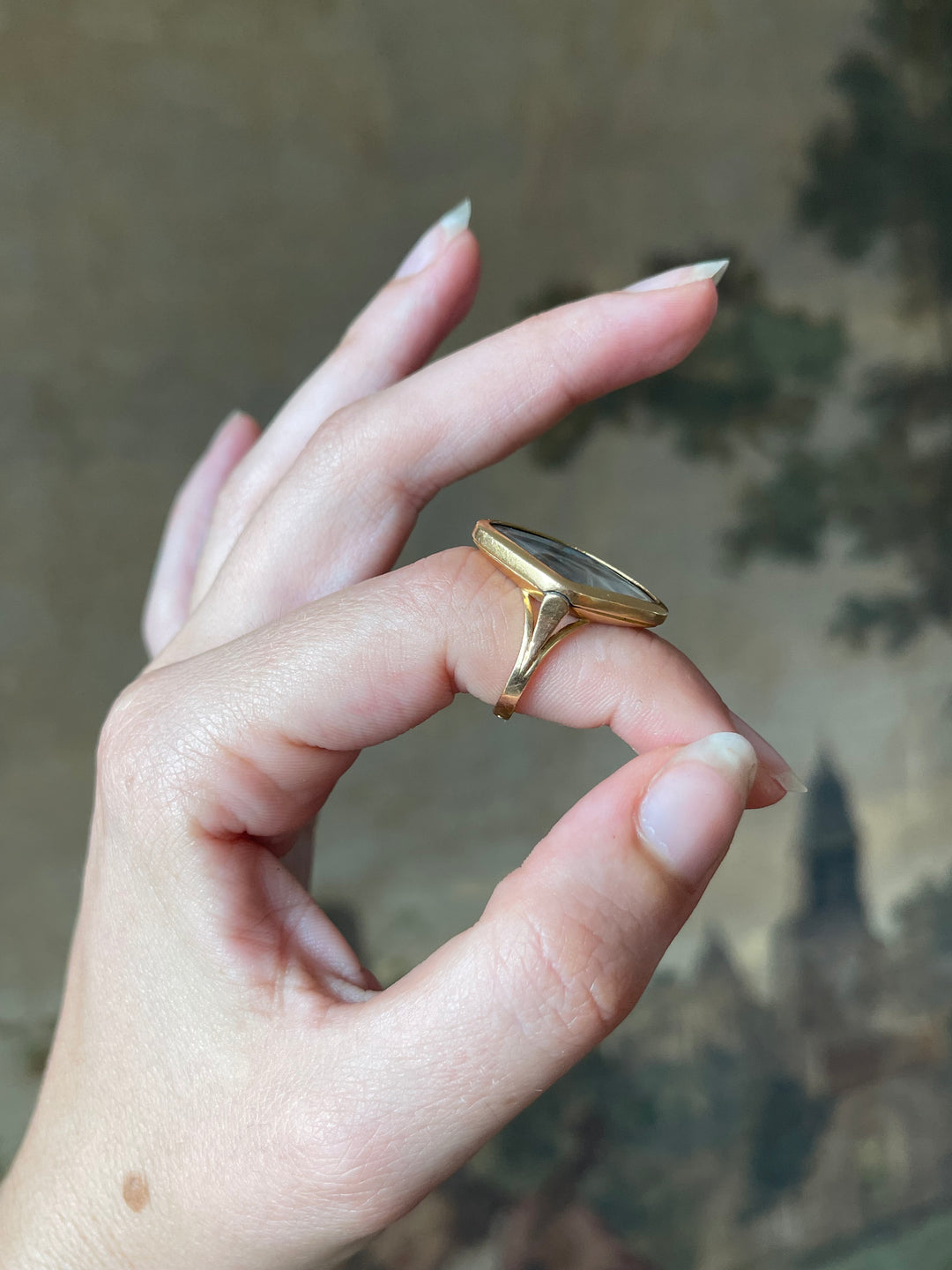 Romantic Period Miniature of Cupid after Raphael | En Grisaille | 18ct Gold Ring | French c.1830-1840